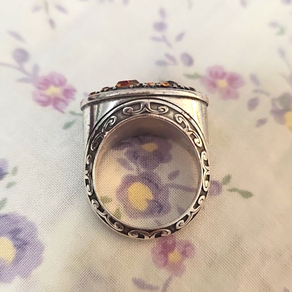 Elegant Brighton Silver With Amber Stones Ring. Size 8 - Picture 2 of 6